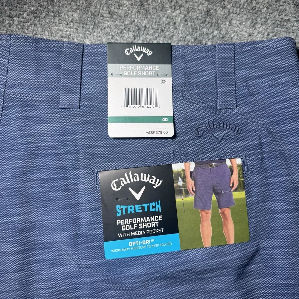 Callaway Opti-Dri Performance Golf Shorts W/Media Pocket Men 40 Peacoat Blue NWT